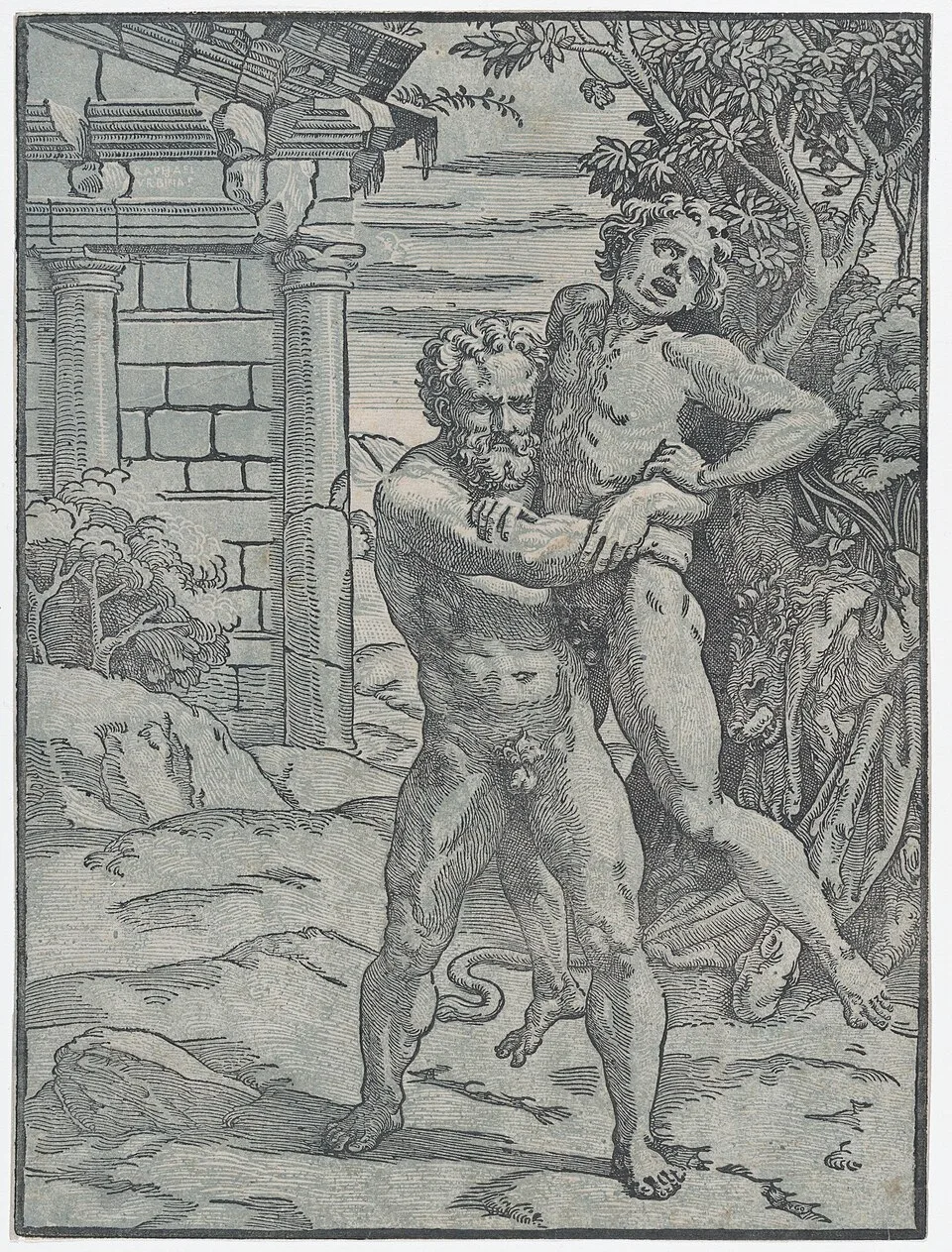 Depiction of Antaeus by Ugo da Carpi / Raphael