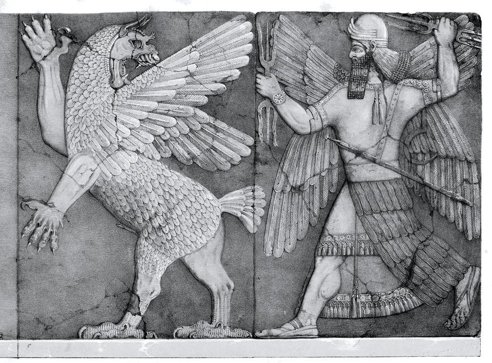 Depiction of Ninsikila, queen of the pure land by editor Austen Henry Layard , drawing by L. Gruner