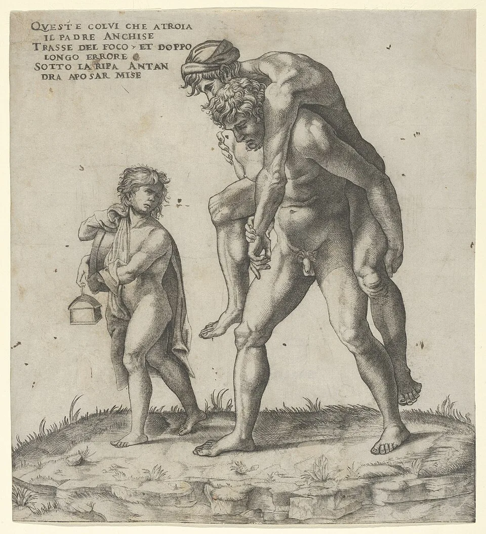 Depiction of Anchises by Giovanni Jacopo Caraglio / After Raphael