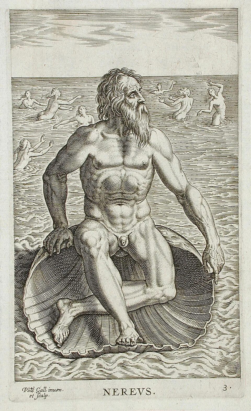 Depiction of Nereus by Philip Galle (Holland, Haarlem, 1537-1612)