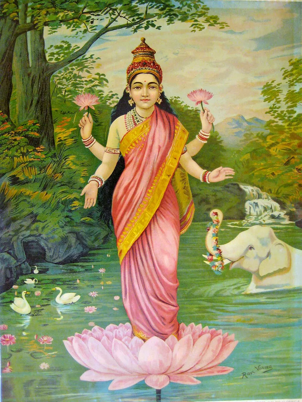 Depiction of Lakshmi by Raja Ravi Varma