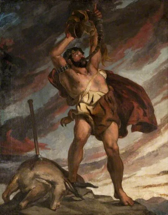 Depiction of Giant-Hunter Forefather of the Magyars by David Scott