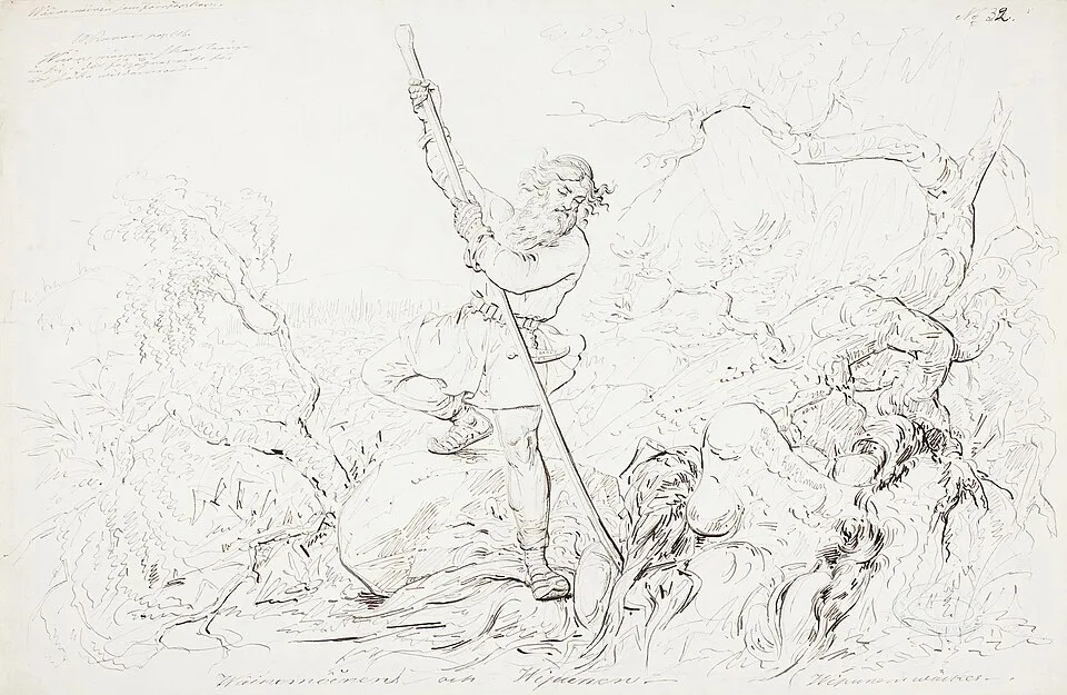 Depiction of Antero Vipunen the Dead Giant Sage by Robert Wilhelm Ekman