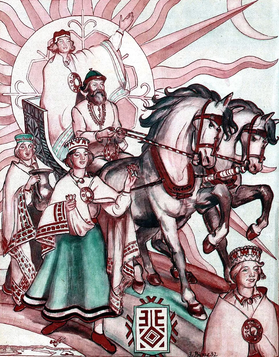 Depiction of Ūsiņš by Jēkabs Bīne (1895–1955)
