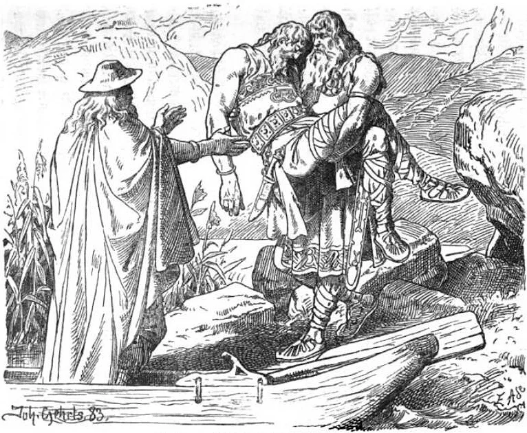 Depiction of Sinfjötli by Eduard Ade / Johannes Gehrts