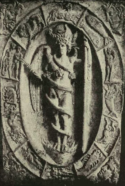 Depiction of Phanes by Original relief: Unknown Photograph in source: Franz Cumont Cropped image: User:Michael Aurel