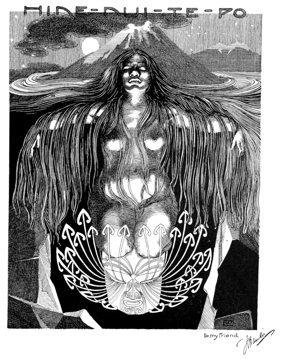 Depiction of Hine-nui-te-pō by Wilhelm Dittmer